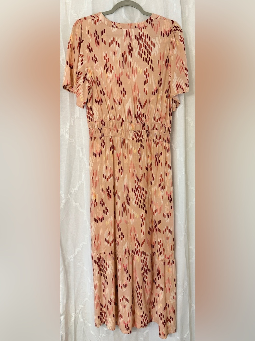 Knox Rose Peach and Burgundy Printed Midi Dress | Size Medium - Picture 8 of 9